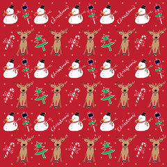 Merry Christmas pattern with snowman on red