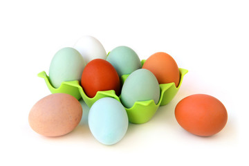 Mehrfarbige Hühnereier in Aufbewahrungsschale