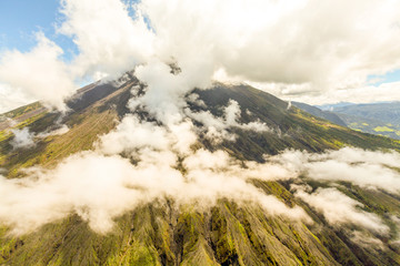 Experience the breathtaking beauty of Tungurahua volcano in Ecuador with an awe inspiring helicopter shot,capturing its majestic presence.