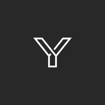 Y letter logo monogram, thin line design element, mockup black and white hipster wedding invitation emblem