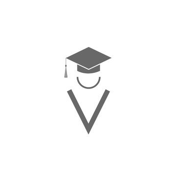Silhouette graduate icon, student education logo, square academic cap and abstract gown
