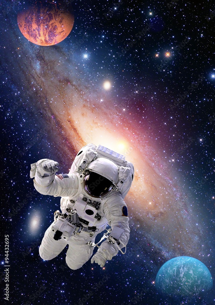 Poster astronaut spaceman outer space people galaxy planet solar system universe. elements of this image fu