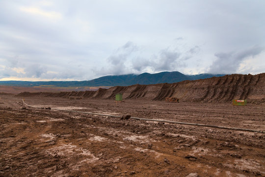 Abandoned mine - damaged landscape after ore mining.
