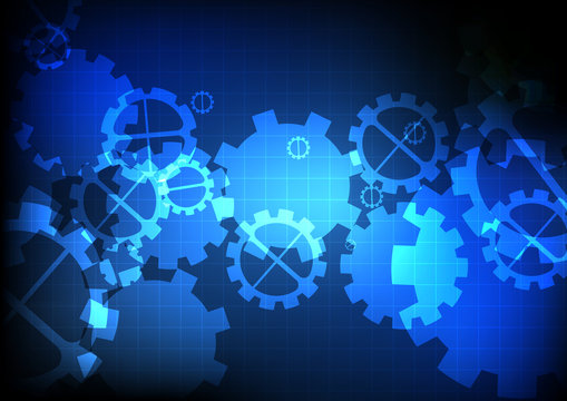 Vector : Gears on grid blue background