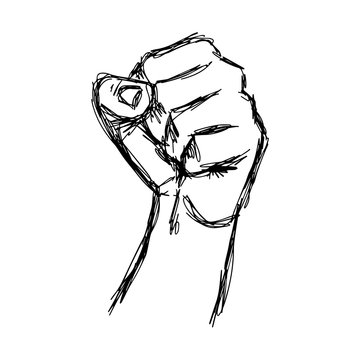 illustration vector doodle hand drawn of sketch raised fist, protest concept