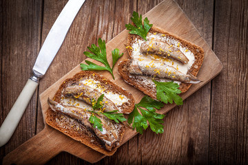 Sandwich with sprats.