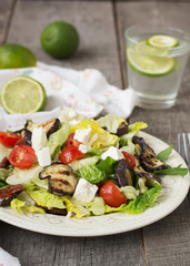 Salad with grilled eggplant, tomatoes and feta cheese