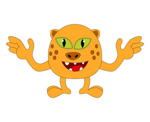 Halloween happy cartoon monster, funny, cute tiger, cat character vector illustration isolated on white background