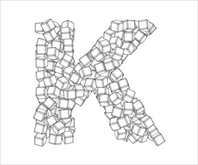 Letter K from vector contours. The letter K consists of a vector of cubes.