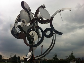 Metal sculpture with a mirrors in front of the Hotel Vitality in Vendryně, Czech Republic