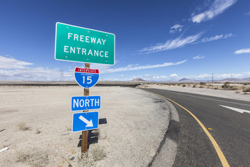 Interstate 15 On Ramp Sign in the Mojave Desert
