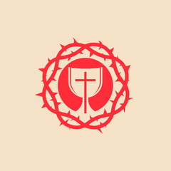 Communion, crown of thorns, cross, red, icon