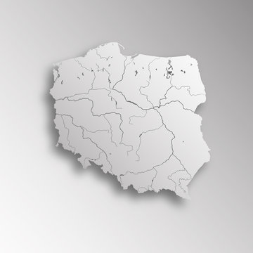Fototapeta Very detailed map of Poland with paper cut effect. Rivers are shown.