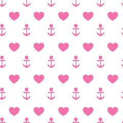 Vector seamless texture of anchors and hearts