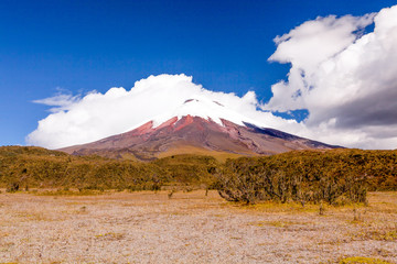 Cotopaxi a prominent volcano in the Andes Mountains near Quito Ecuador stands as the country's second highest summit boasting breathtaking vistas and rich geological significance