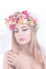 Portrait of a young beautiful girl. bride in veil.