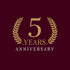 5 anniversary royal logo. Template logo 5th anniversary with a frame in the form of laurel branches and the number 5 