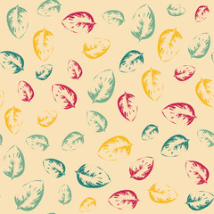 Abstract pattern with leaves on bright yellow background