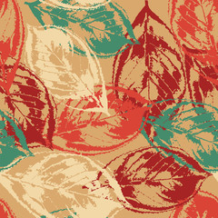 Grunge pattern with leaves on warm background