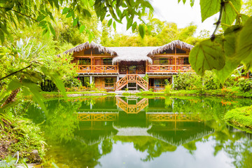 Experience the charm of a modern lodge nestled in the Amazonian basin forest,featuring a...