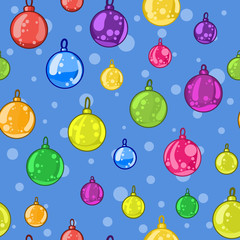 Seamless pattern of Christmas tree balls on blue background