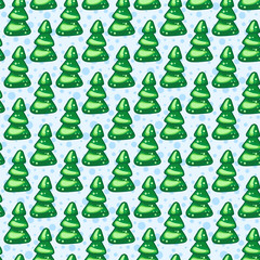 Seamless pattern of Christmas trees with snowflakes
