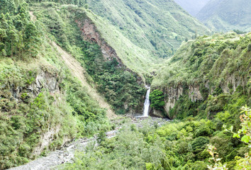 Discover a breathtaking 30 meter high waterfall near Ba&ntilde;os Ecuador perfect for both serene bathing and exhilarating rock climbing adventures