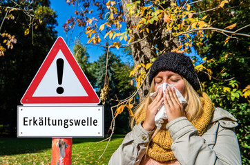 Erkältungswelle Schild