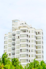 Fototapeta premium Introducing the stunning new skyscraper in Playas,Ecuador,offering unparalleled views and luxurious amenities for a truly unforgettable experience.