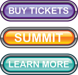 Buy tickets summit learn more buttons glossy Vectors