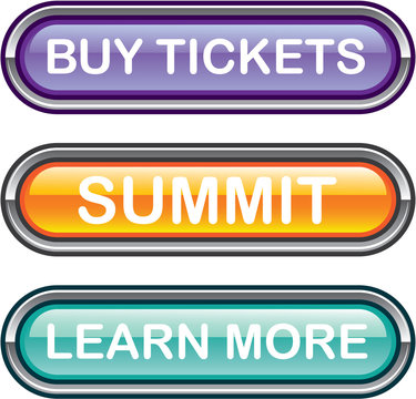 Buy tickets summit learn more buttons glossy Vectors