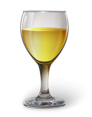 Glass wine glass with white wine, cider. A realistic, transparent, vector.