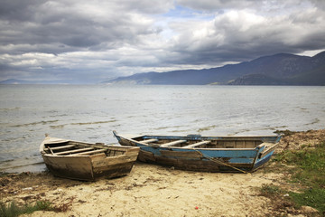 Fototapeta na wymiar Beach in Pogradec. Albania