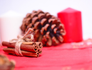 Cinnamon on Christmas table,closeup