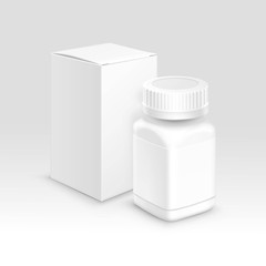 Vector Blank Medical Packaging Paper Box and Bottle for Pills