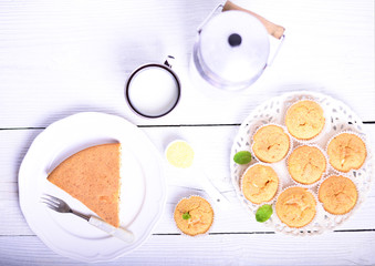 Cornbread muffins on white wooden table