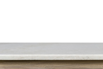Empty top of white mable stone table isolated on white backgroun