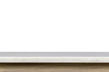 Empty top of white mable stone table isolated on white backgroun