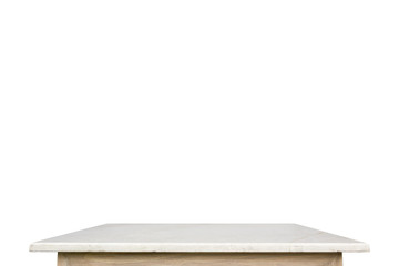 Empty top of white mable stone table isolated on white backgroun