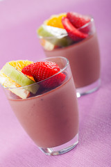 Homemade chocolate mousse with fruits