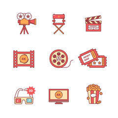 Movie, film and video icons thin line set