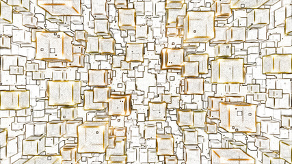Abstract Floating Cubes Sketch Illustration - Orange