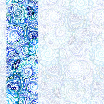 Ornamental blue winter floral card 