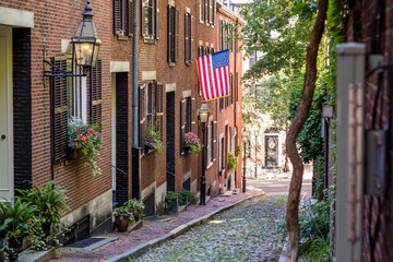 View of historic Acorn Street in Boston