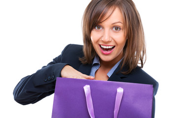 Businesswoman opening present