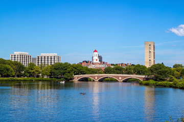 John W. Weeks Bridge with clock tower over Charles River in Harv