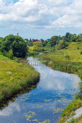Fototapeta na wymiar Idyllic Landscape of Patriarchal City Suzdal with Klyazma River