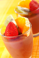 Homemade chocolate mousse with fruits