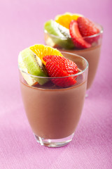 Homemade chocolate mousse with fruits