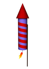 Illustration of a Fireworks Rocket on white background with lit fuse